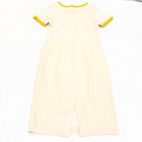 Albert Nipon Contrast Yellow Trim Beige Shift Dress Wool Size 4 - Picture 2 of 7